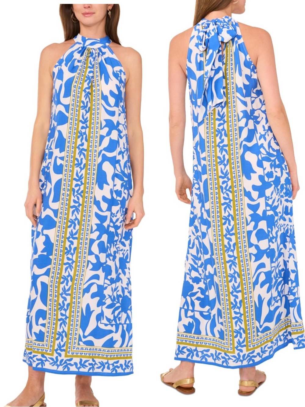 Vince Camuto Border-Print Sleeveless Halter Maxi Dress Size XS
